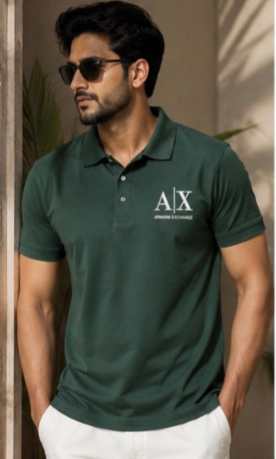 Men's Dark Forest Green AX Logo Polo T-Shirt