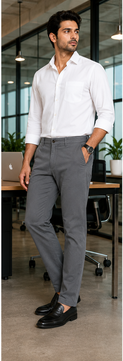 Men's Grey Slim Fit Cotton Pant