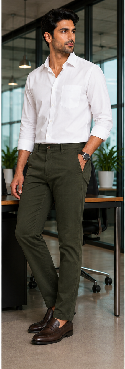 Men's Olive Green Slim Fit Cotton Pant
