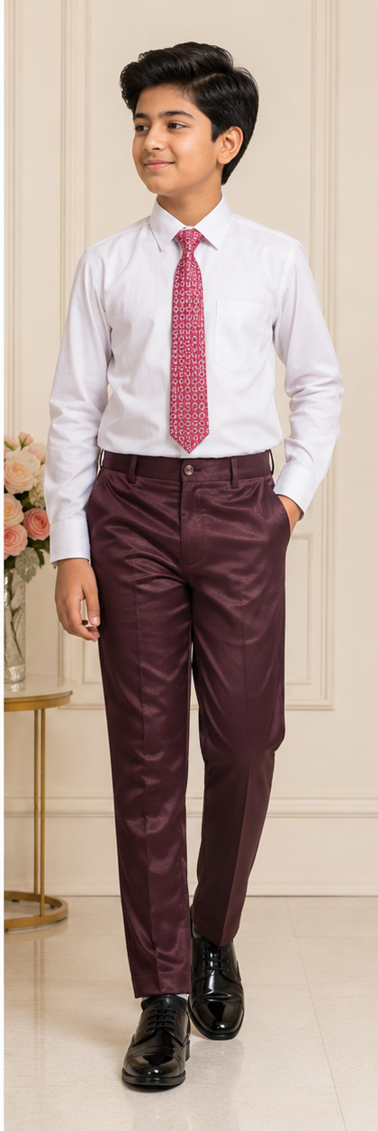 Boys' Maroon Tailored Fit 5-Piece Formal Suit Set for Wedding & Party Wear