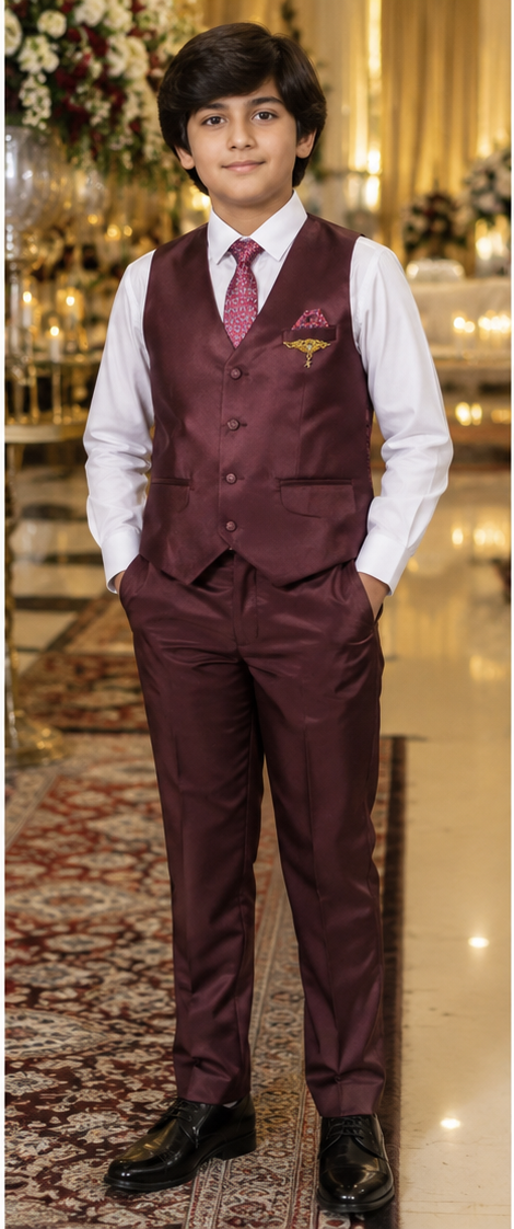 Boys Wine 5 Piece Formal Suit