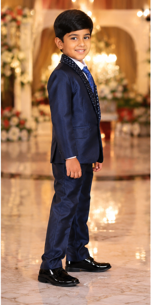 Boys Navy Blue 5 Piece Formal Suit