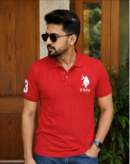 Men's Classic Red Polo T-Shirt – Premium Cotton Casual Half Sleeve Tee