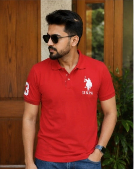 Men's Classic Red Polo T-Shirt – Premium Cotton Casual Half Sleeve Tee