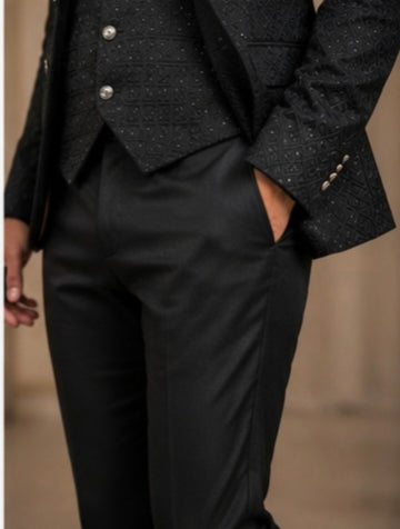 Men's Premium Black 3-Piece Party Wear Suit Set | Blazer, Waistcoat & Trouser