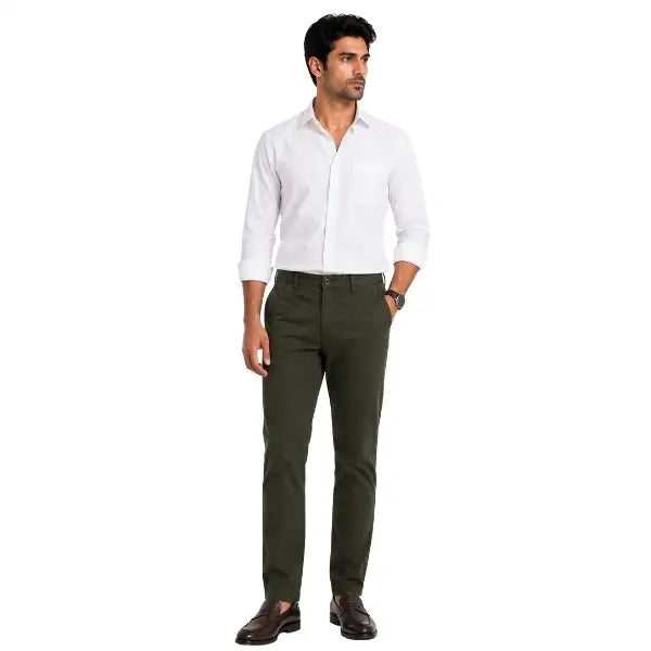 Men S Olive Green Slim Fit Cotton Pant
