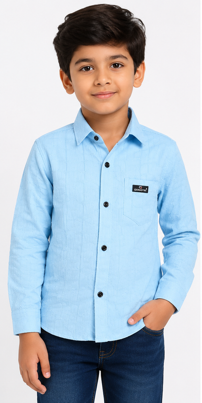Boys Sky Blue Textured Casual Shirt