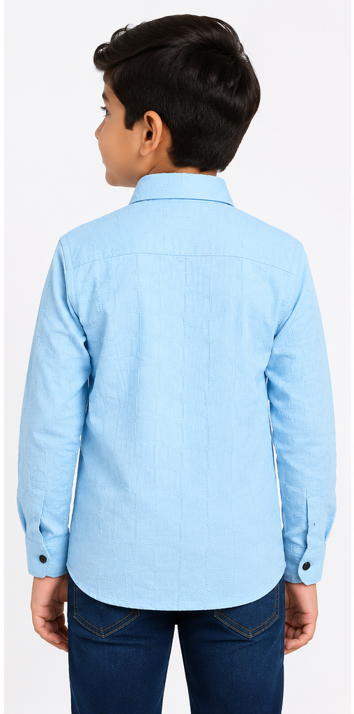 Boys Sky Blue Textured Casual Shirt