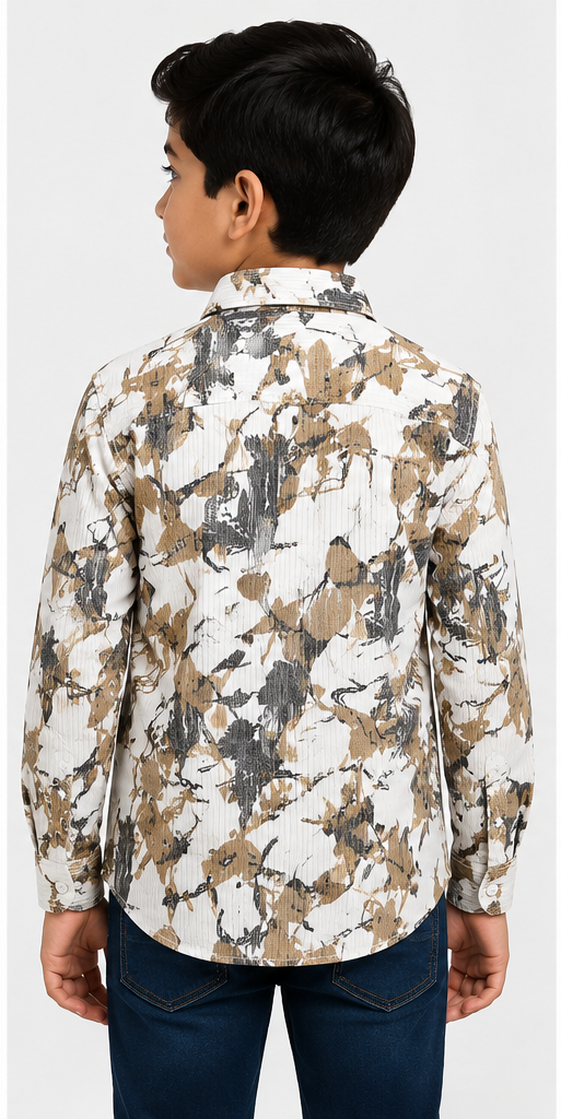 Boys Beige Abstract Print Casual Shirt