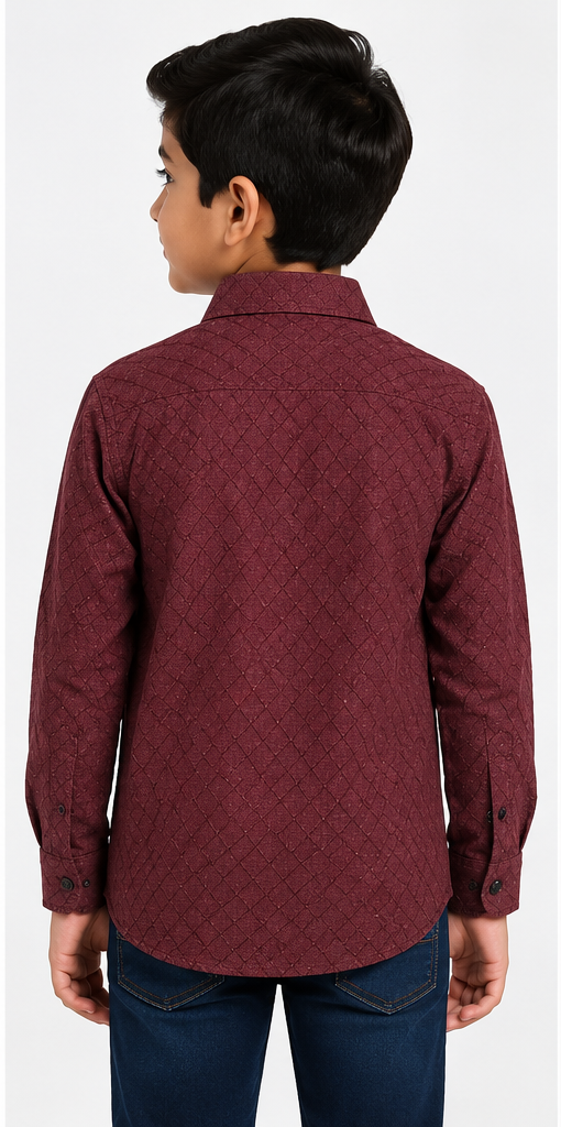 Boys Maroon Textured Full Sleeve Casual Shirt for Kids