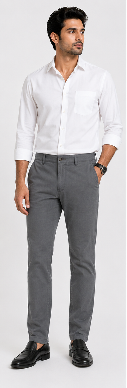 Men's Grey Slim Fit Cotton Pant