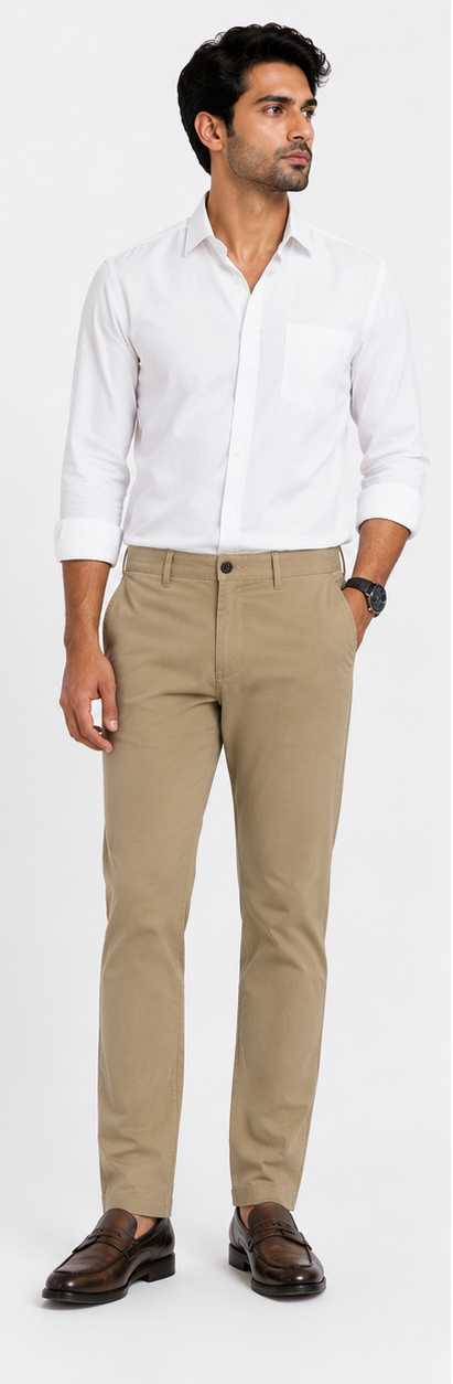 Men's Beige Slim Fit Cotton Pant