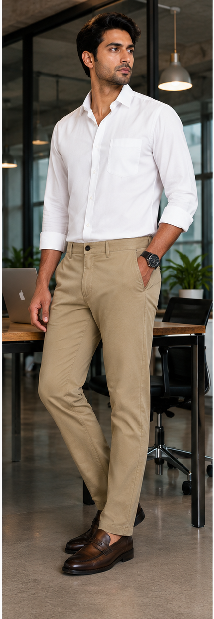 Men's Beige Slim Fit Cotton Pant