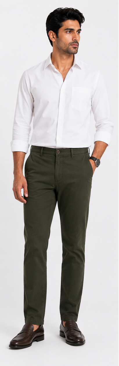 Men's Olive Green Slim Fit Cotton Pant