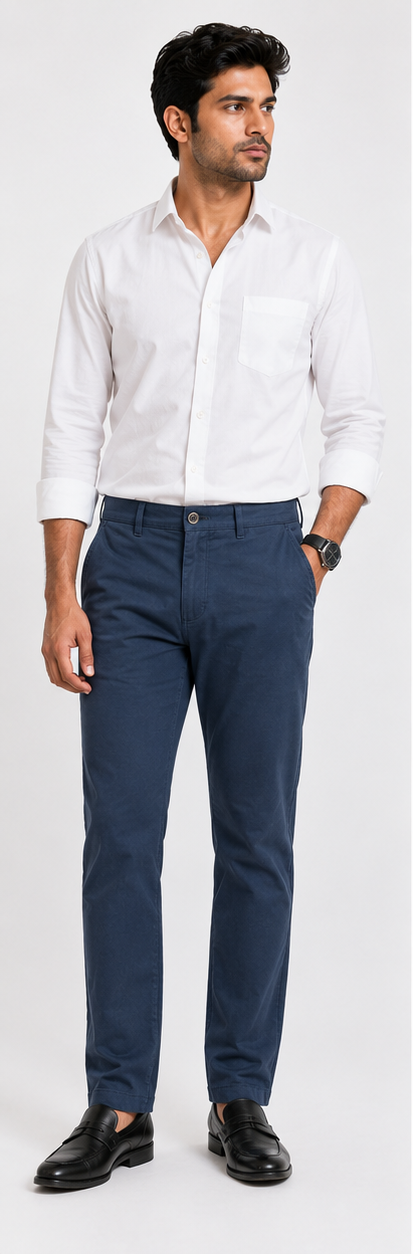 Men's Navy Blue Slim Fit Cotton Pant