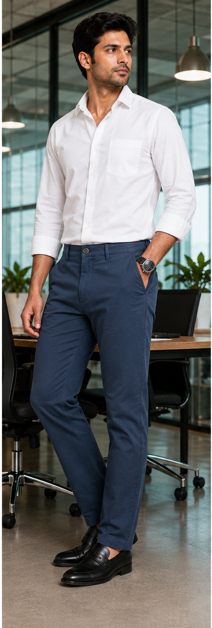 Men's Navy Blue Slim Fit Cotton Pant