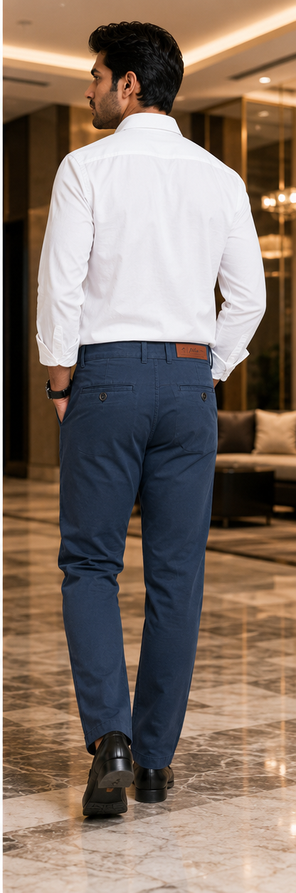 Men's Navy Blue Slim Fit Cotton Pant