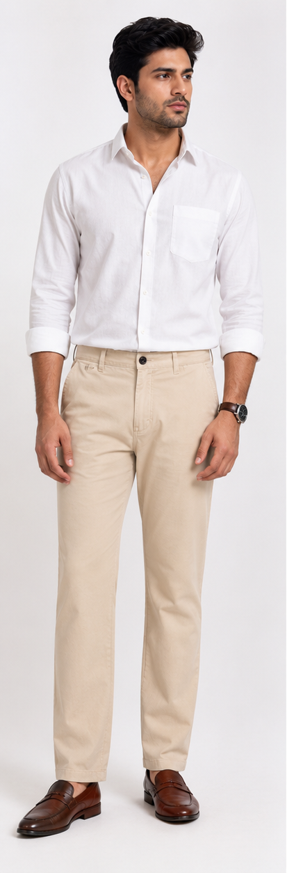 Men's Cream Slim Fit Cotton Pant