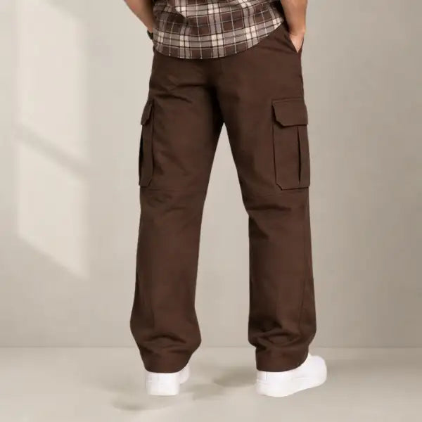 FileJohn Men's Pure Linen 6-Pocket Cargo Pants – Chocolate Brown | Premium Rugged Utility Trousers