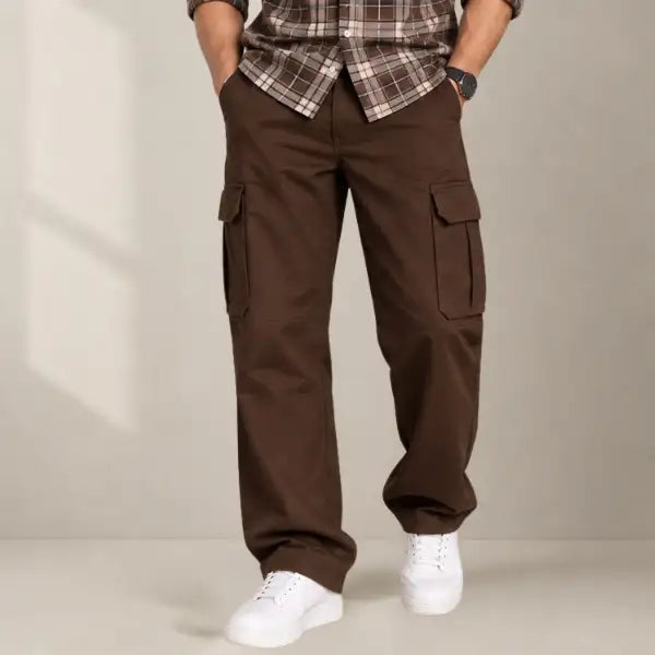 FileJohn Men's Pure Linen 6-Pocket Cargo Pants – Chocolate Brown | Premium Rugged Utility Trousers