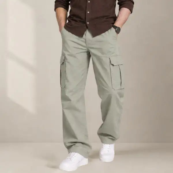 FileJohn Men's Pure Linen 6-Pocket Cargo Pants – Sage Green | Premium Lightweight Summer Trousers