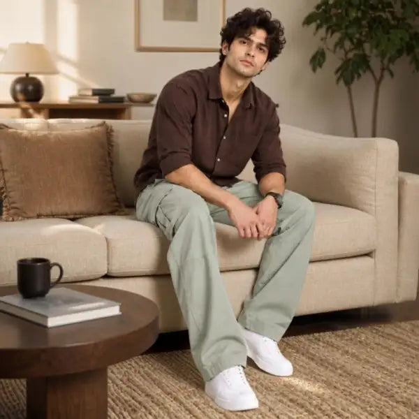 FileJohn Men's Pure Linen 6-Pocket Cargo Pants – Sage Green | Premium Lightweight Summer Trousers