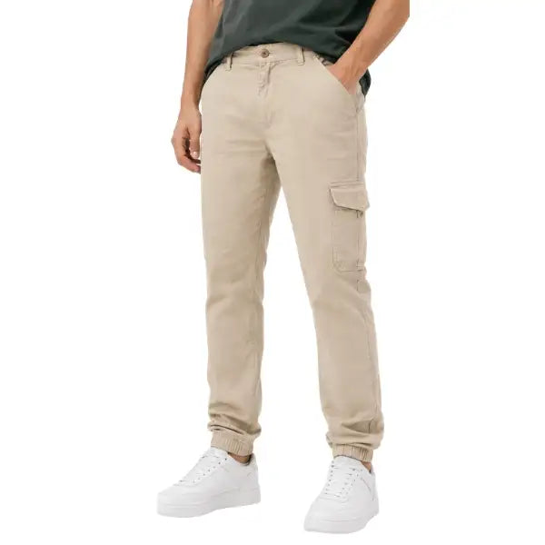 Men's Desert Beige Slim Fit Stretch Cargo Jogger Pants