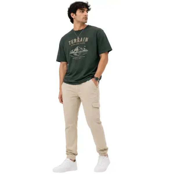 Men's Desert Beige Slim Fit Stretch Cargo Jogger Pants