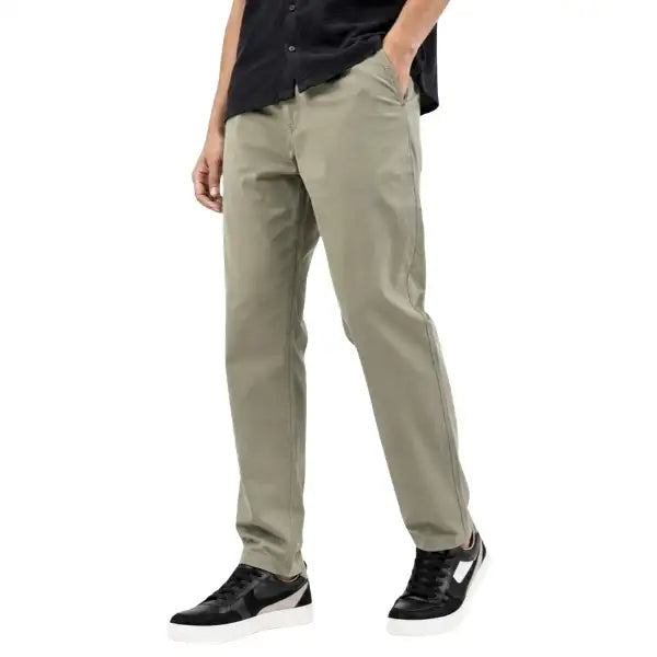 Men's Olive Grey Slim Fit Cotton Stretch Casual Pants