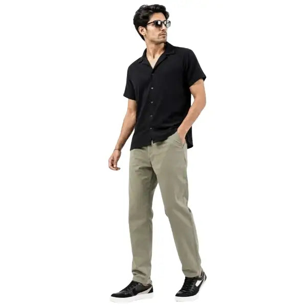 Men's Olive Grey Slim Fit Cotton Stretch Casual Pants