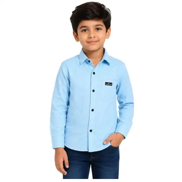 Boys Sky Blue Textured Casual Shirt
