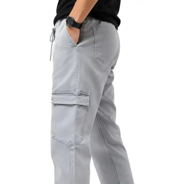 Men’s Light Grey Cargo Jogger Pants – Slim Fit Utility Trousers