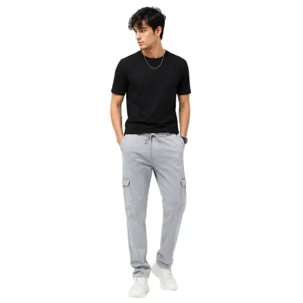 Men’s Light Grey Cargo Jogger Pants – Slim Fit Utility Trousers