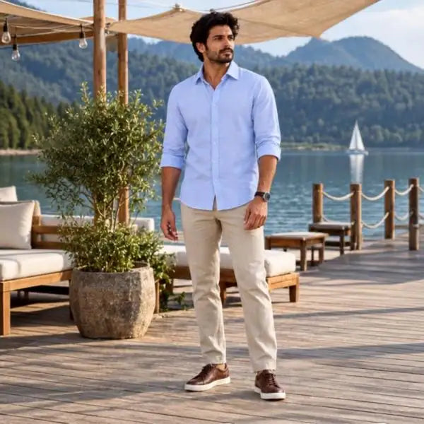 Men’s Premium Sky Blue Solid Full Sleeve Classic Collar Button-Down Casual Shirt