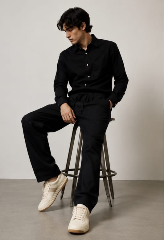 Men’s Premium Black Co-ord Set – Relaxed Fit Shirt & Trouser