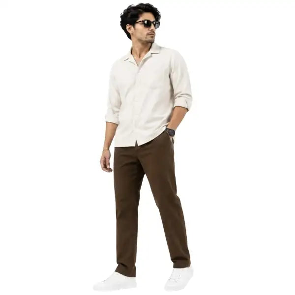 Men's Walnut Brown Slim Fit Cotton Stretch  Pants