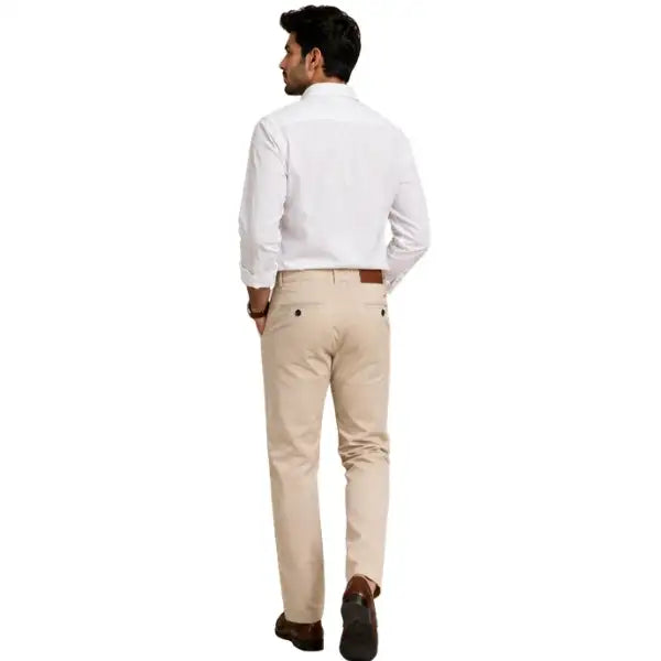 Men Cream Slim Fit Cotton Pant