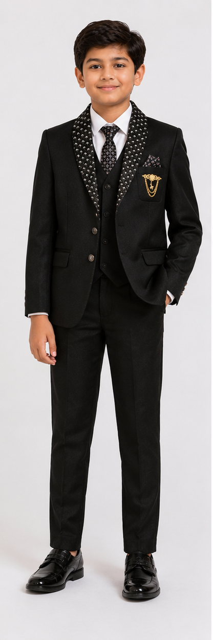 Boys' Black Tailored Fit 5-Piece Formal Suit for Wedding & Party Wear