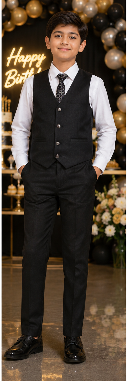 Boys' Black Tailored Fit 5-Piece Formal Suit for Wedding & Party Wear