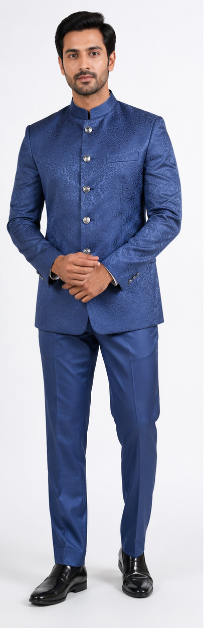 Men's Royal Blue Textured Jodhpuri Suit for Wedding & Reception Wear