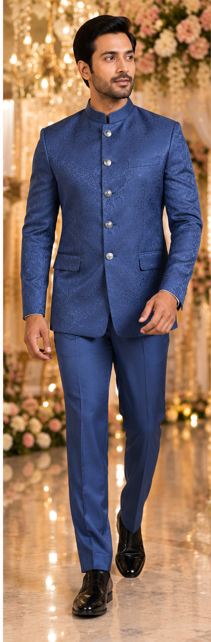 Men's Royal Blue Textured Jodhpuri Suit for Wedding & Reception Wear