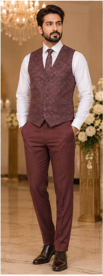 Men's Maroon 3 Piece Formal Suit