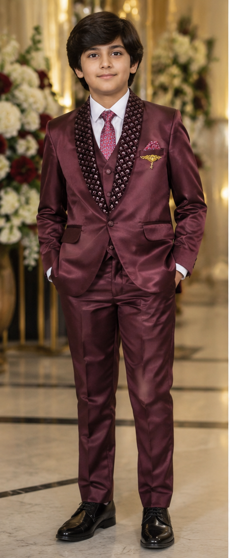 Boys Wine 5 Piece Formal Suit