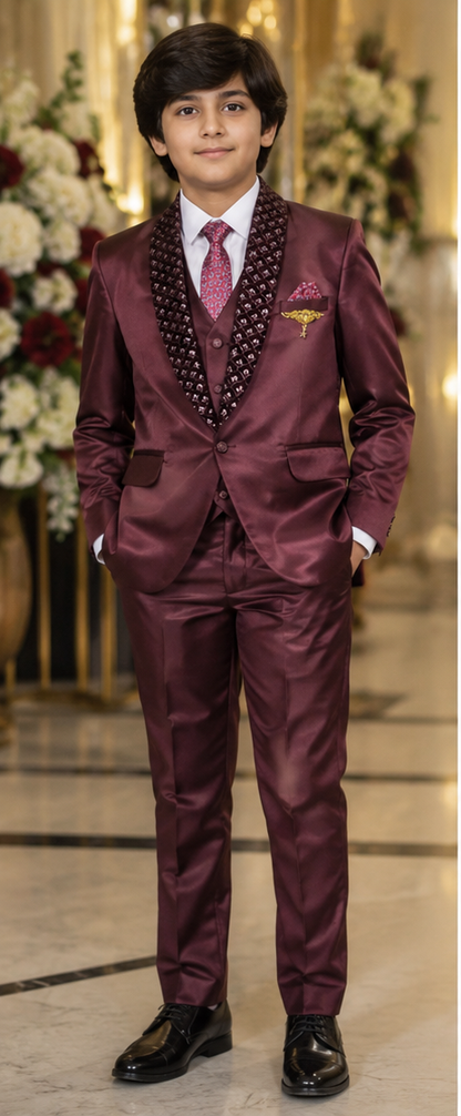 Boys Wine 5 Piece Formal Suit