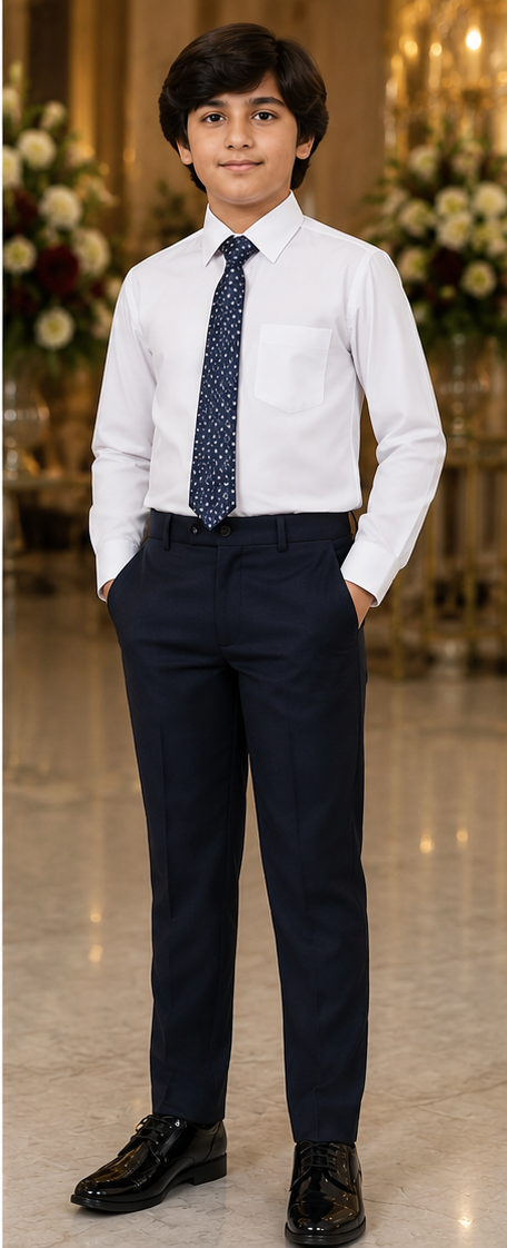 Boys Navy Blue Jacquard 5 Piece Formal Suit