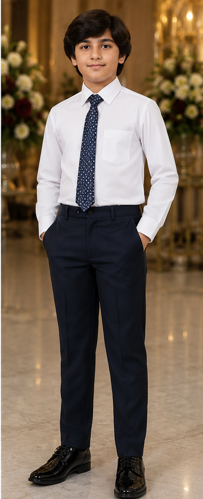 Boys Navy Blue Jacquard 5 Piece Formal Suit
