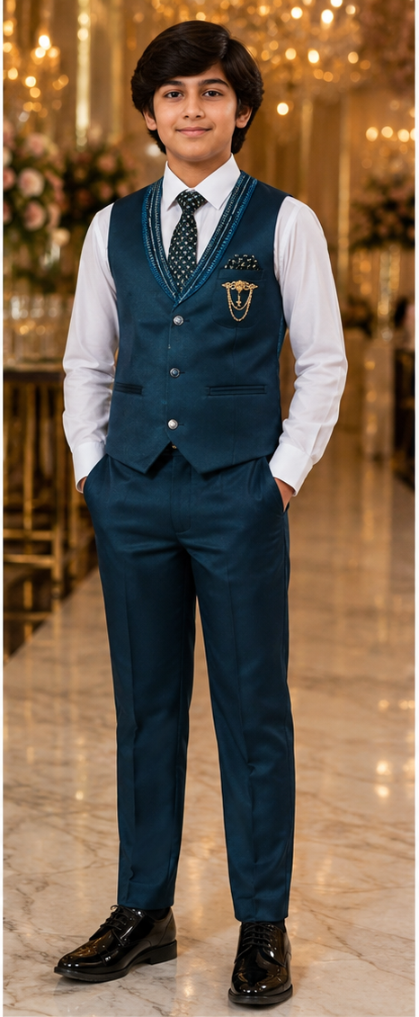 Boys Teal Blue 5 Piece Formal Suit