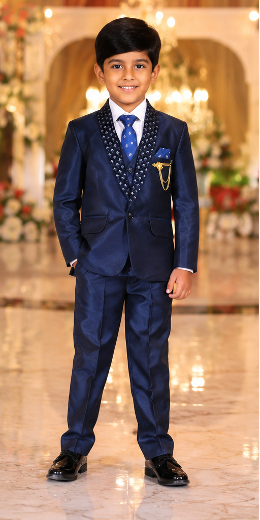 Boys Navy Blue 5 Piece Formal Suit