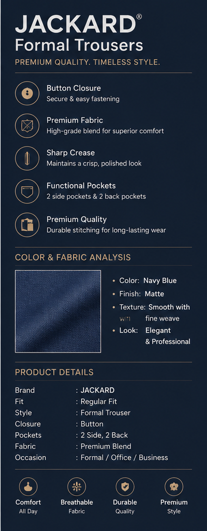 Men's Navy Blue Formal Trouser