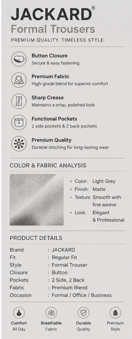 Men's Light Grey Formal Pant